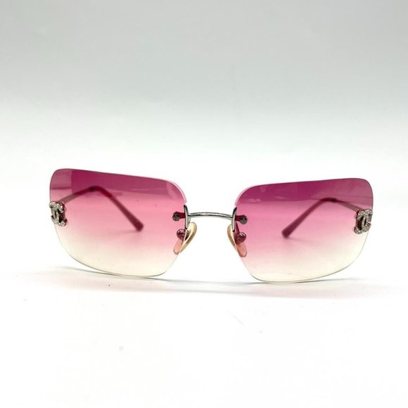 💯 Auth Chanel PINK 4017-D Swarovski Crystal Double C Gradient Sunglasses! - Picture 7 of 14